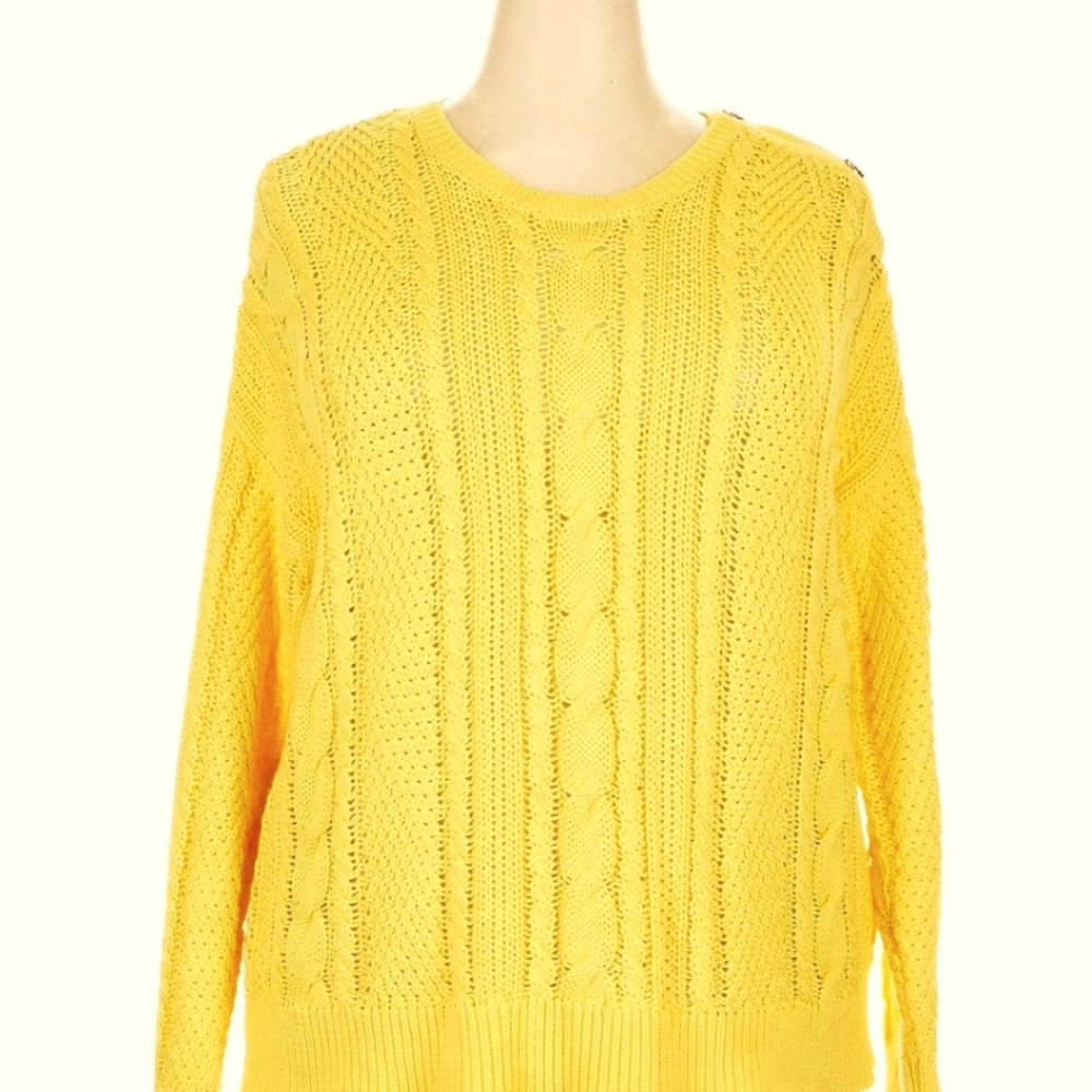 NEW RALPH LAUREN Yellow Cable Knit Sweater SZ 2X